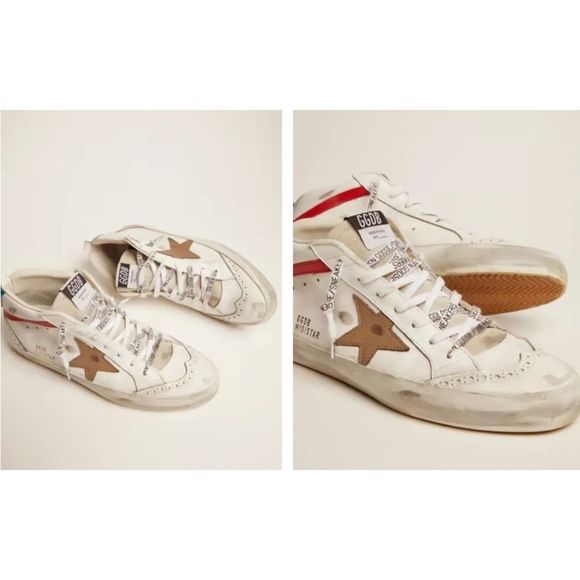 Golden Goose Mid Star White Leather Khaki Star Blue Red Logo Lace - Picture 9 of 9